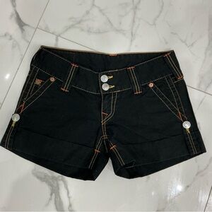 True Religion Black Denim Shorts with Contrast Stitching